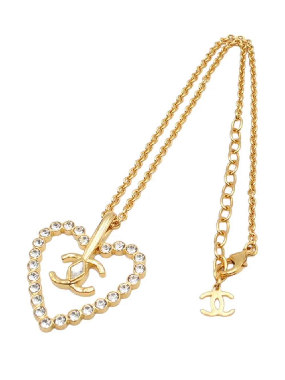 CHANEL Pre-Owned 2023 CC Gold Plated Heart Crystal Pendant Necklace costume necklace - Oro