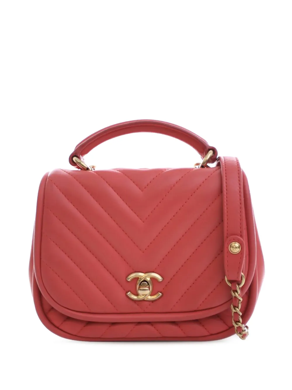 CHANEL Pre-Owned 2017-2018 Mini CC Chevron Lambskin Reversed Round Flap satchel - Rosa