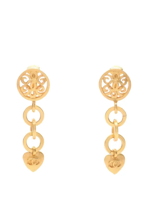 CHANEL Pre-Owned aretes de clip bañados en oro CC Heart Drop 1995