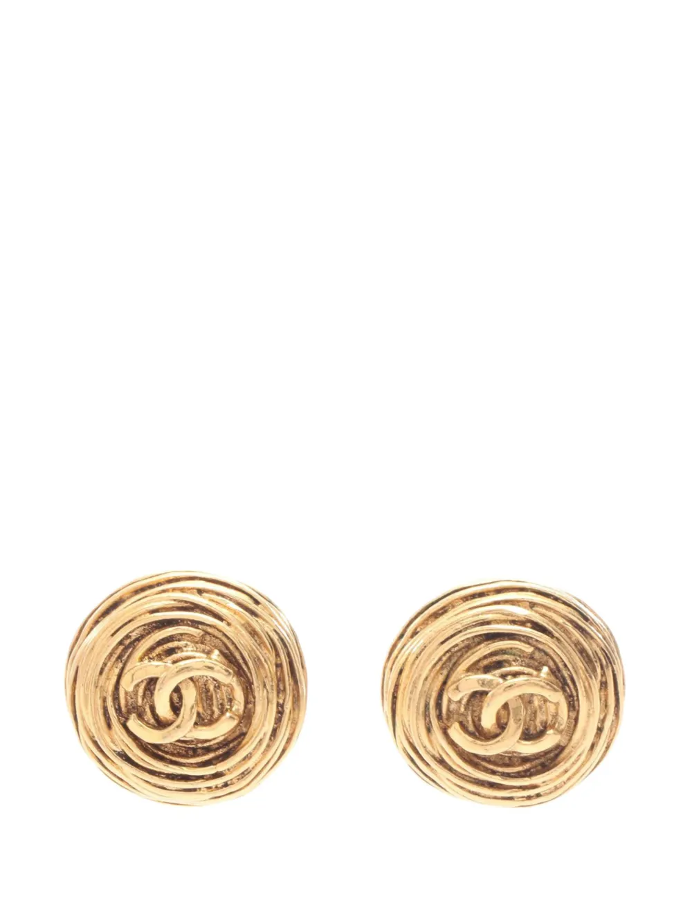 CHANEL Pre-Owned 1994 CC Gold Plated Round Clip On Earrings costume earrings