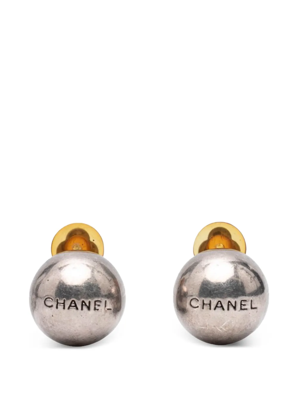 CHANEL Pre-Owned 1998 Silver Plated Logo Ball Clip On Earrings costume earrings - Argento