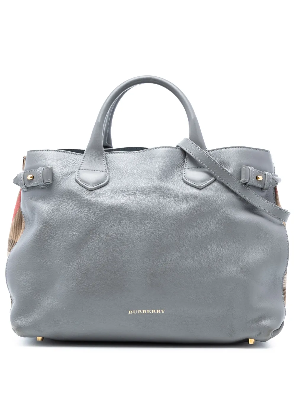 Burberry Pre-Owned 2000-2017 Medium Leather and House Check Banner satchel - Grigio