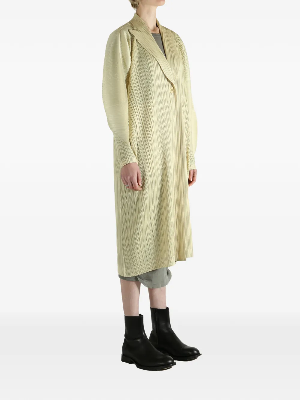  Pleats Please Issey Miyake Pleated Single-breasted Coat - Neutrals 