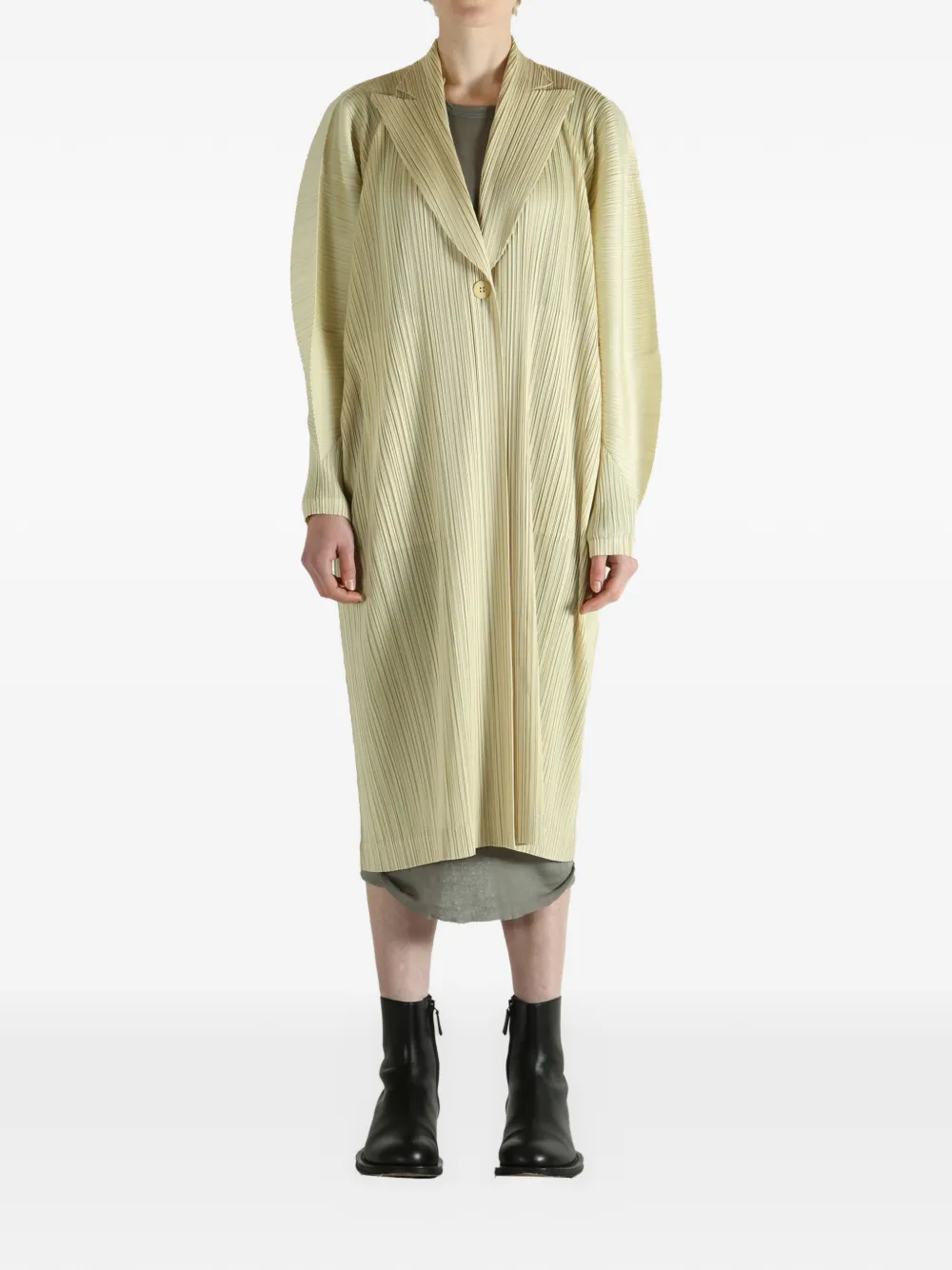  Pleats Please Issey Miyake Pleated Single-breasted Coat - Neutrals 