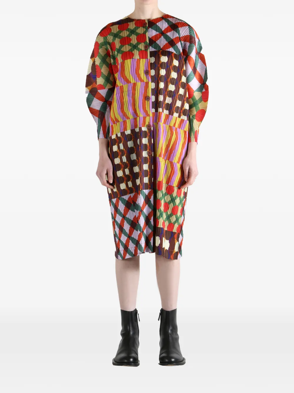  Pleats Please Issey Miyake Button-up Printed Coat - Yellow 