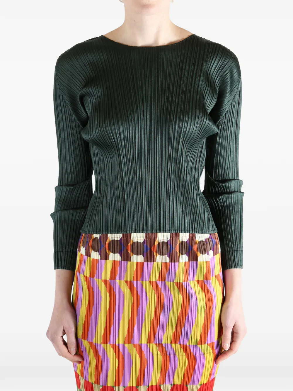  Pleats Please Issey Miyake Pleated Long-sleeved Top - Green 