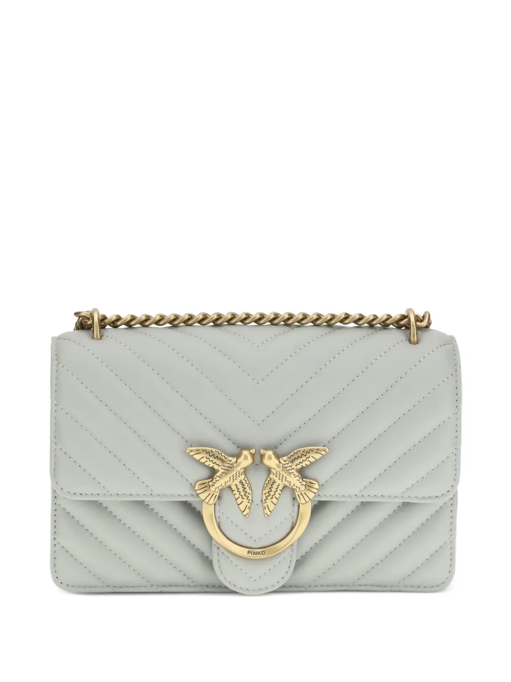 PINKO Love chevron bird-ring leather shoulder bag - Grigio