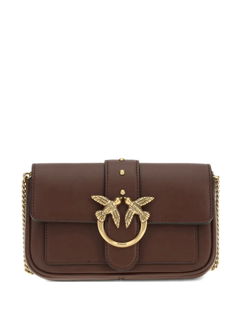 PINKO Love One bird-buckle chain shoulder bag - Marrone