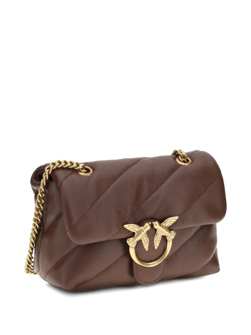 PINKO Love leren schoudertas met ketting Bruin