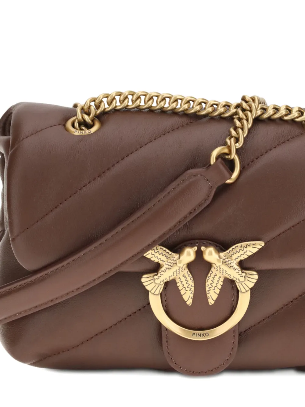PINKO Love leren schoudertas met ketting Bruin
