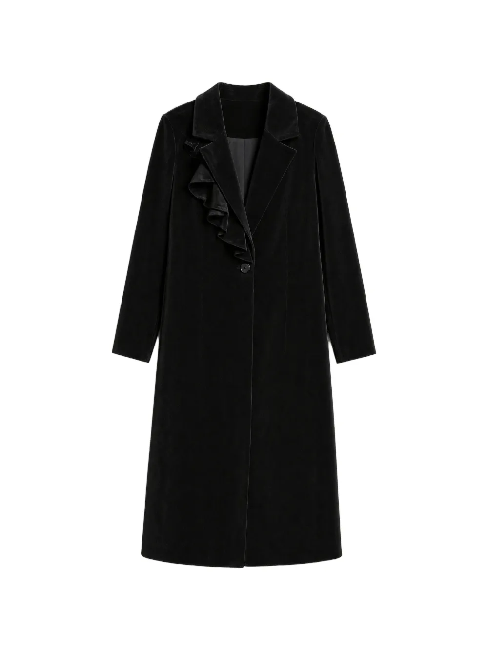 alice + olivia ruffle-trimmed velvet coat - Black