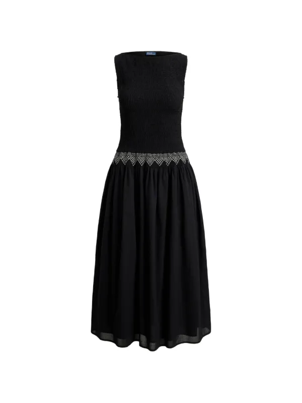 ralph lauren black sleeveless dress Polo shirred-trim Midi | knit construction this sleeveless Satin Ribbon Versatile Little Black Dress Size:Size 24