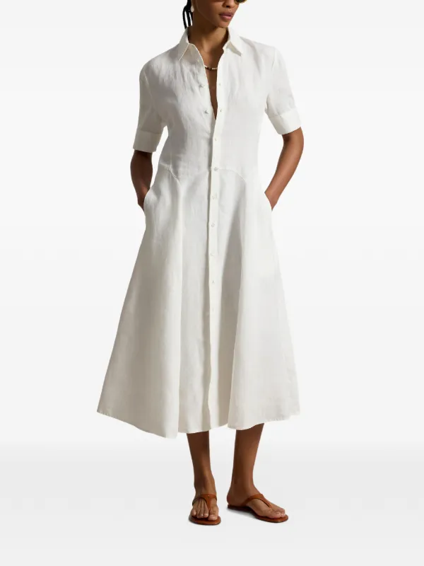 ralph lauren button up dress Polo Midi button-down | White shirt dress with short sleeves and is knee length. Polo Ralph Lauren Women's Belted