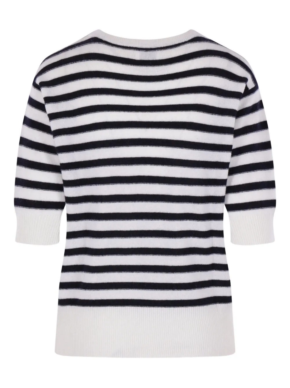 Allude Gestreept T-shirt met knoopdetail en korte mouwen Zwart