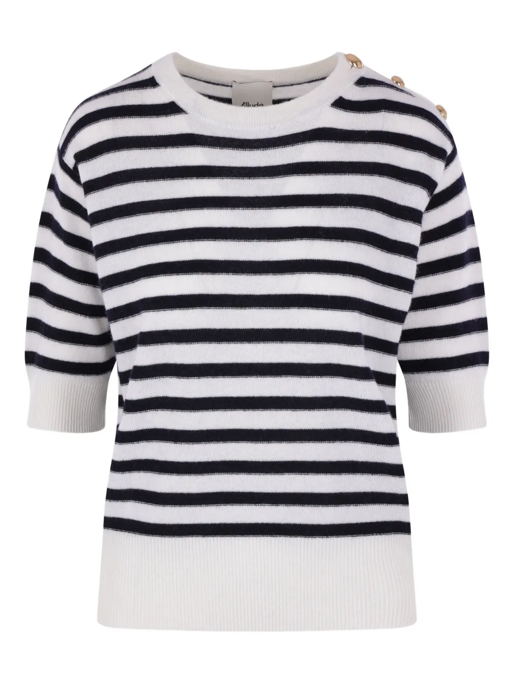 Allude striped button-detail short-sleeve T-shirt - Nero