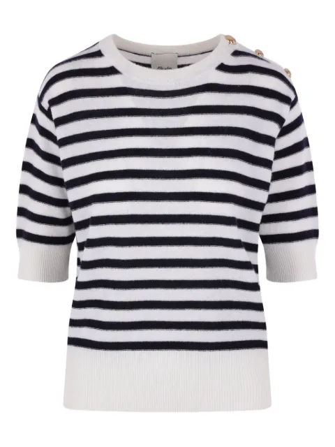 Allude striped button-detail short-sleeve T-shirt