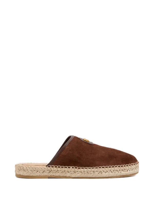 Valentino Garavani Logo-plaque Flat Mules in Brown