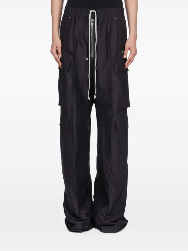 Rick Owens Temple Cargobelas Pants in Cotton Silk Poplin in Black