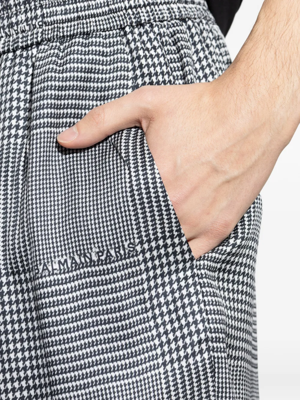 Balmain Elastische shorts met pied-de-poule print Grijs