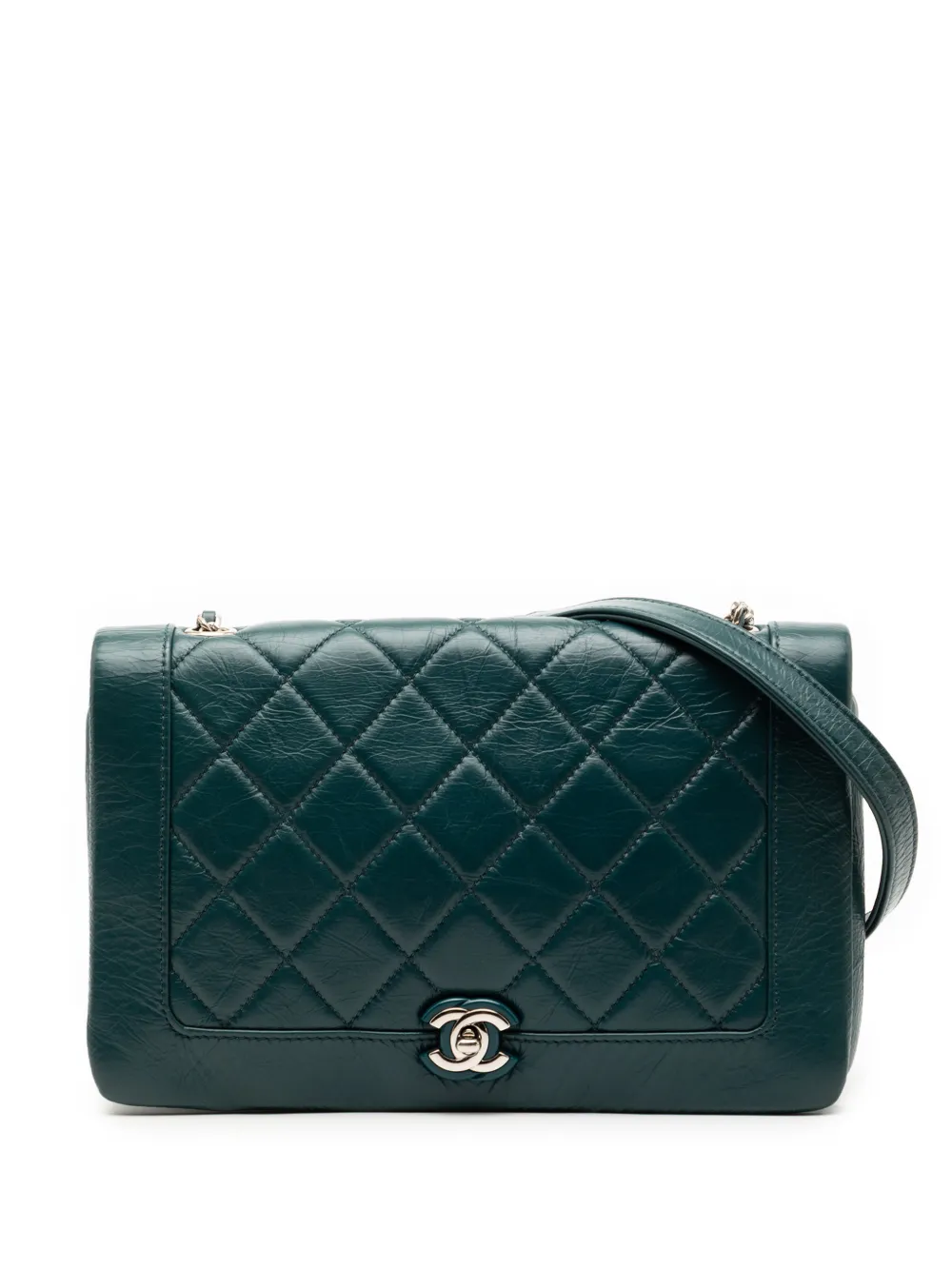 CHANEL Pre-Owned 2018 Small Quilted Crumpled Calfskin Bi Vintage Full Flap crossbody bag - Verde