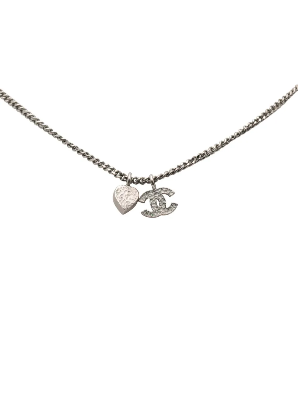 CHANEL Pre-Owned 2011 Silver Plated CC Rhinestone and Heart Pendant Necklace costume necklace - Argento