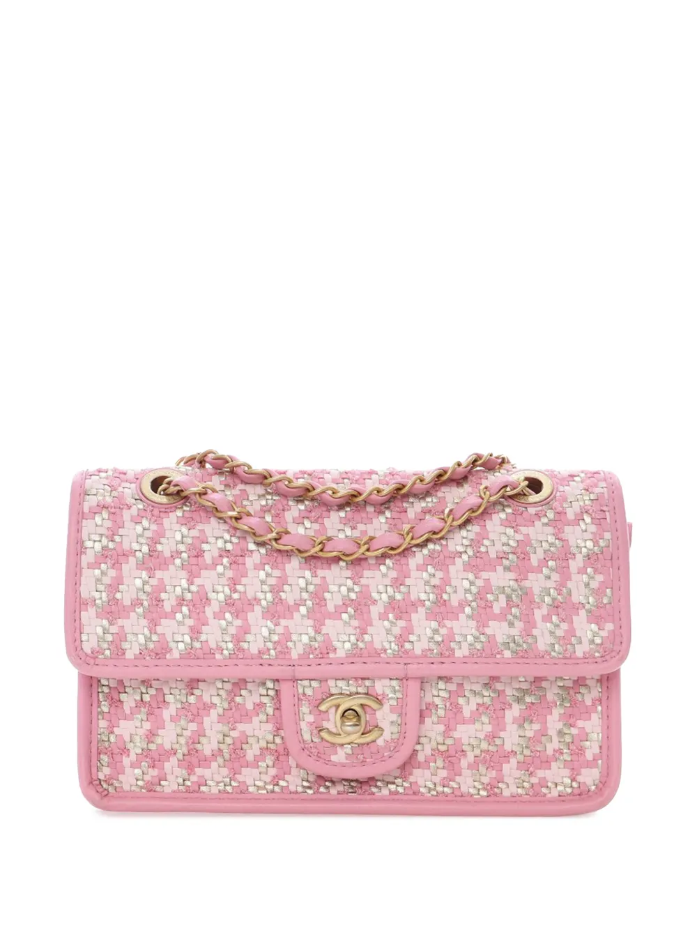 CHANEL Pre-Owned 2021-2025 Small Woven Lambskin and Viscose Single Flap shoulder bag - Rosa