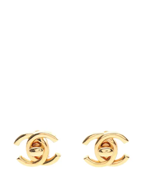CHANEL Pre-Owned 1997 Gold Plated CC Turn Lock Clip on Earrings costume earrings