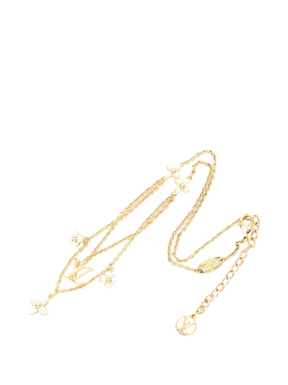 Louis Vuitton Pre-Owned 2023 Gold Plated Faux Pearl LV Floragram Necklace costume necklace - Oro