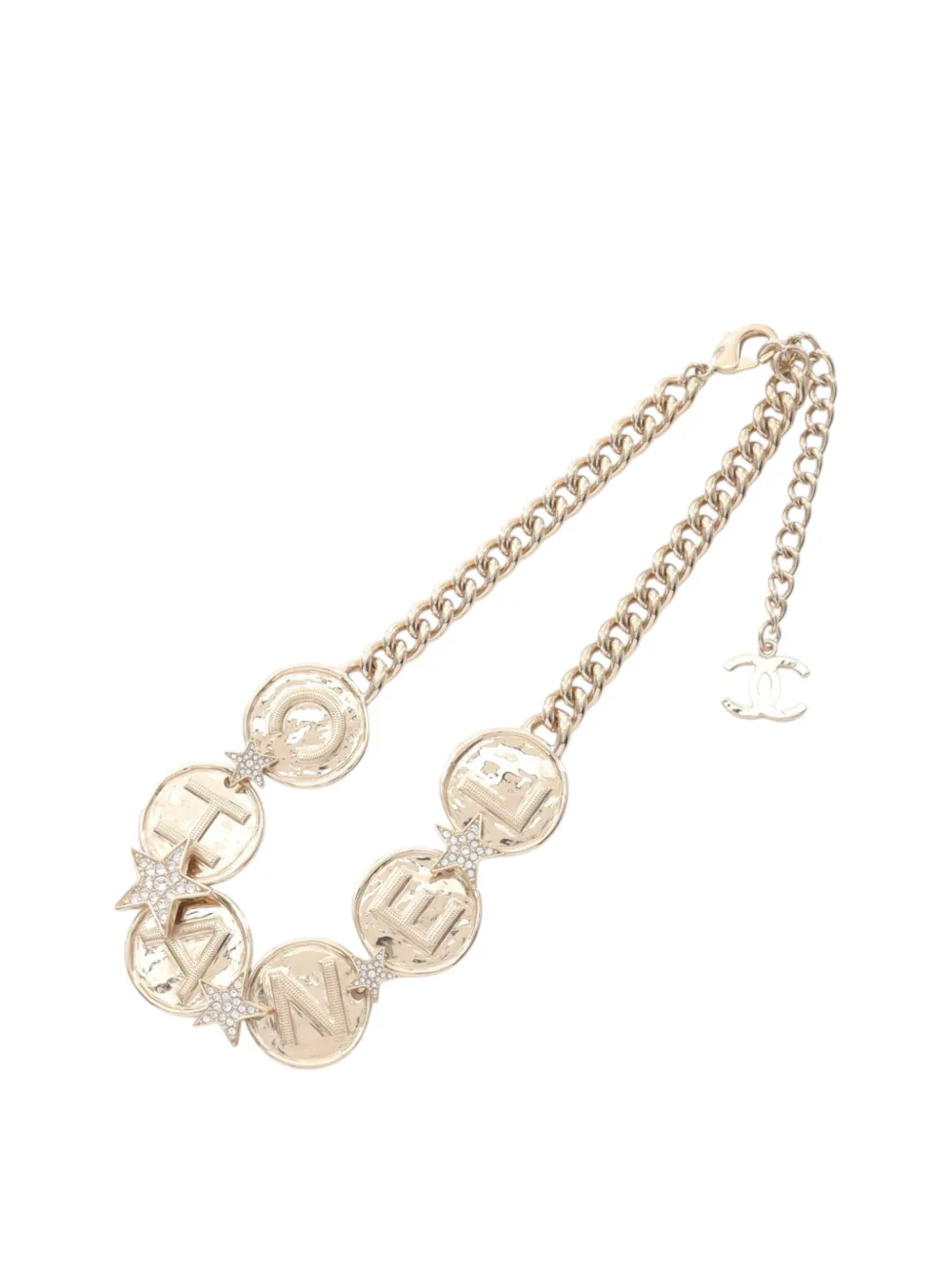 CHANEL Pre-Owned 2023 Gold Plated Crystal Star and Logo Pendant Necklace costume necklace - Oro
