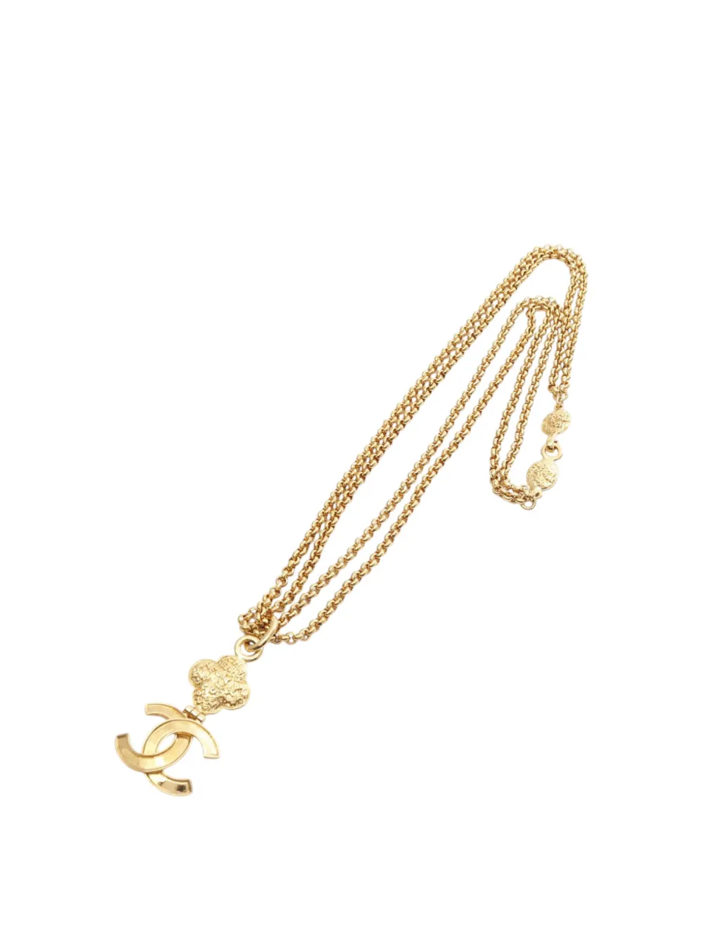 CHANEL Pre-Owned 1995 Gold Plated Double Chain Clover CC Pendant Necklace costume necklace - Oro