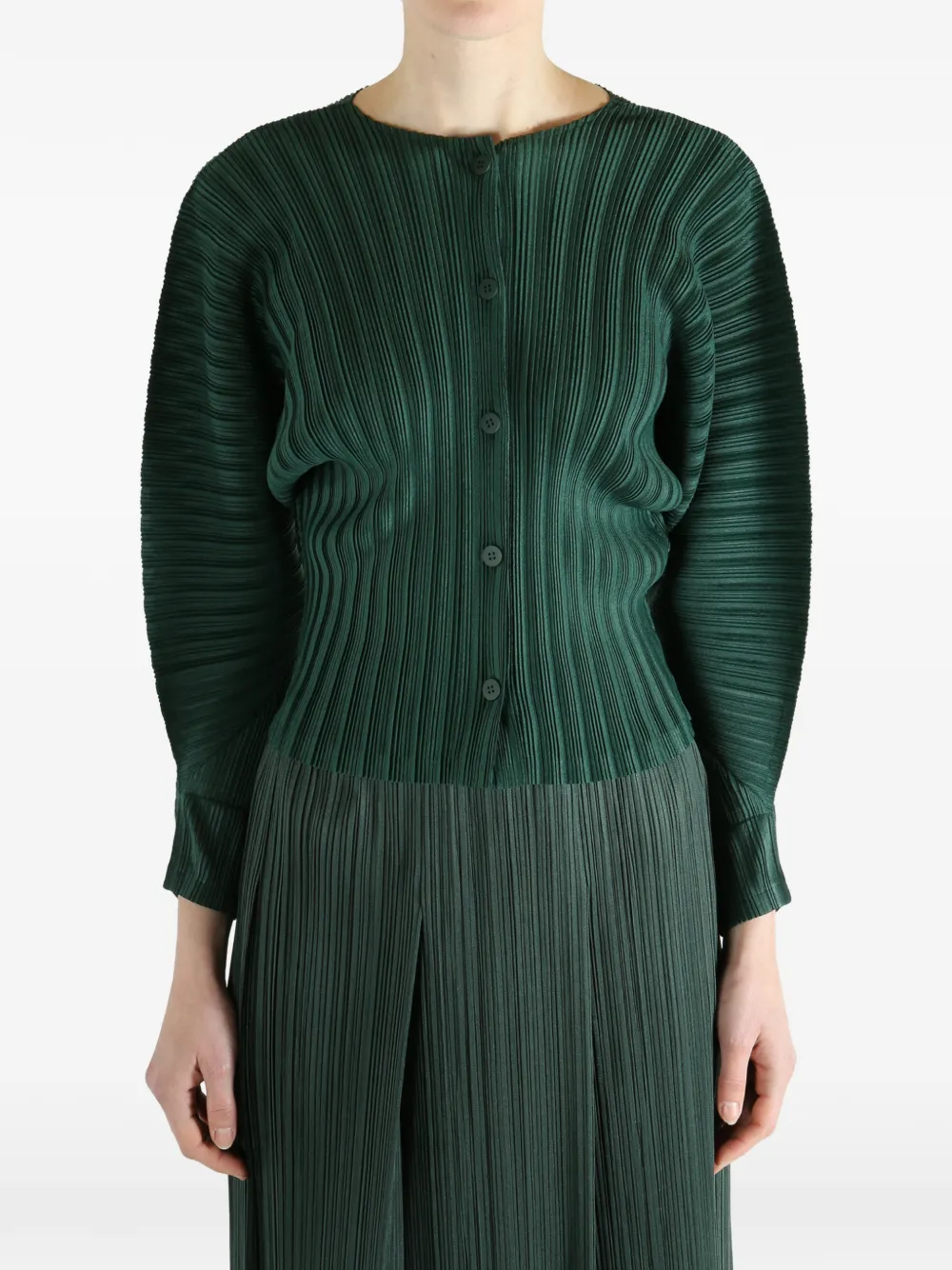 Pleats Please Issey Miyake Geplooid button-up blouse - Groen