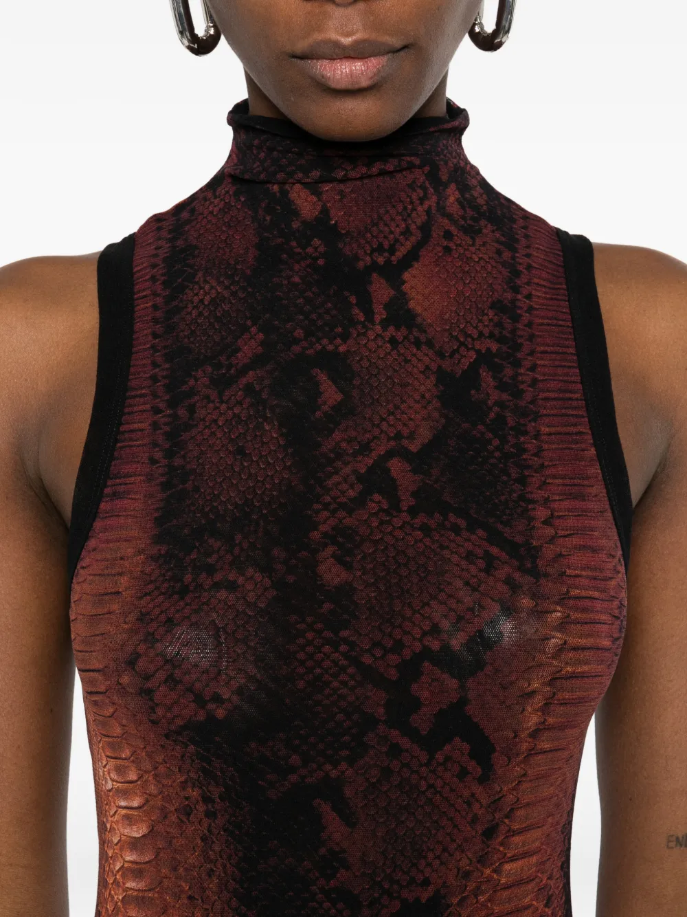 Jean Paul Gaultier Mini-jurk met hoge hals en slangenleer Bruin