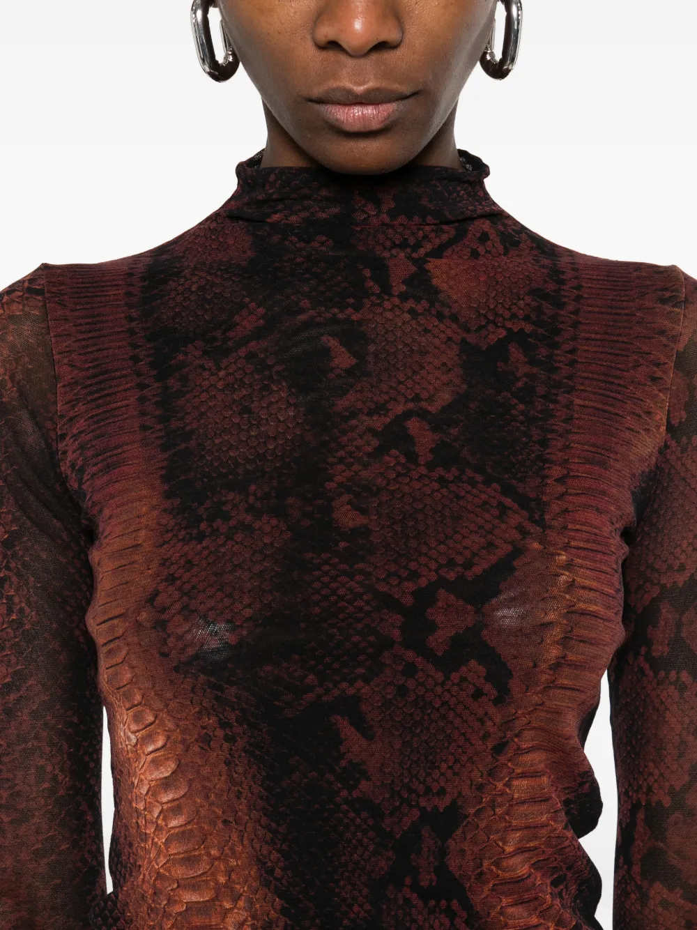Jean Paul Gaultier T-shirt met hoge hals en slangenprint Bruin