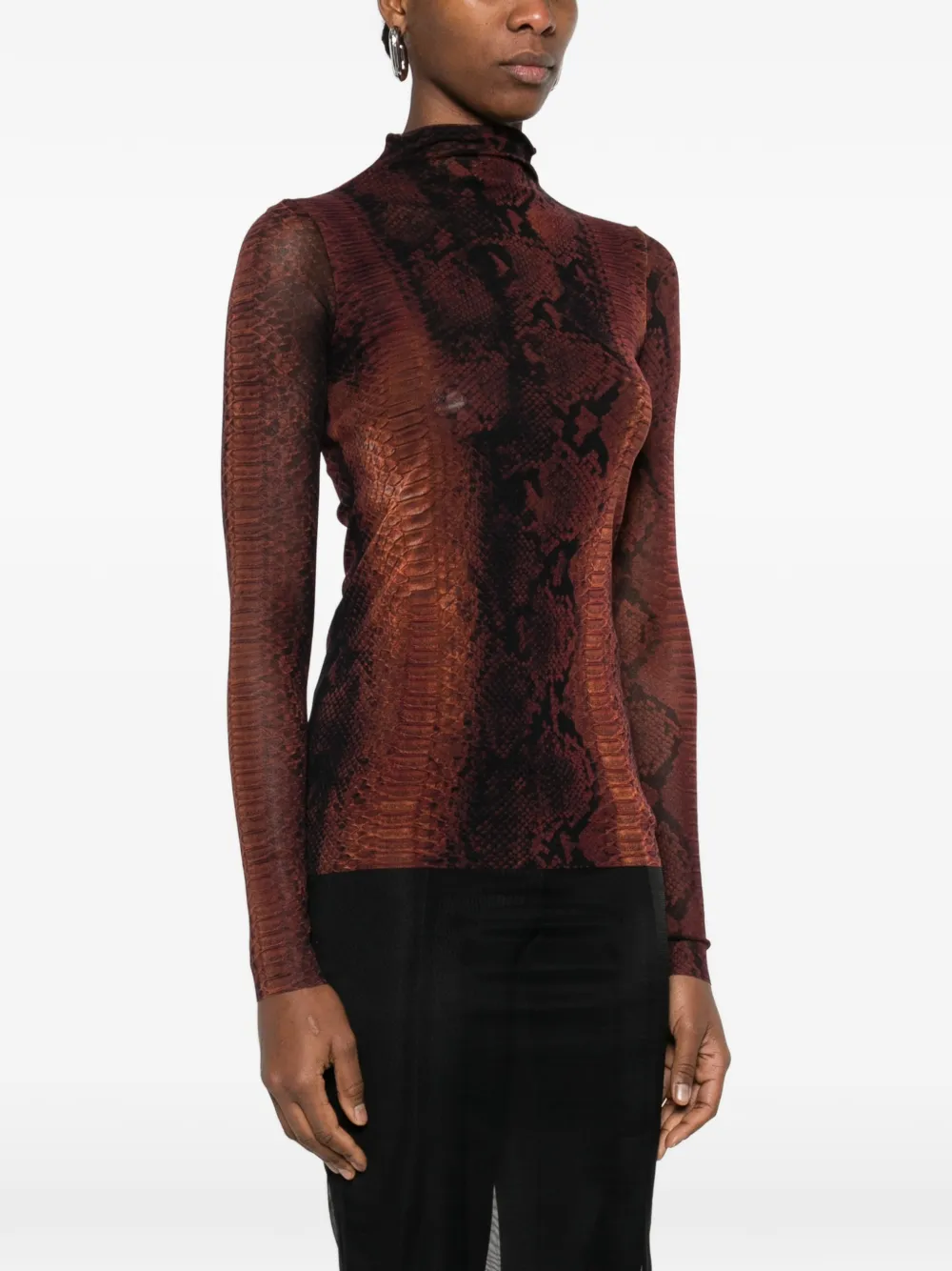 Jean Paul Gaultier T-shirt met hoge hals en slangenprint Bruin