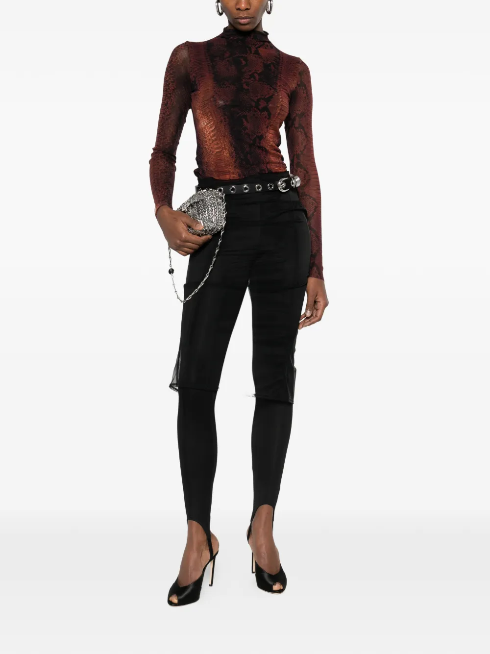 Jean Paul Gaultier T-shirt met hoge hals en slangenprint Bruin