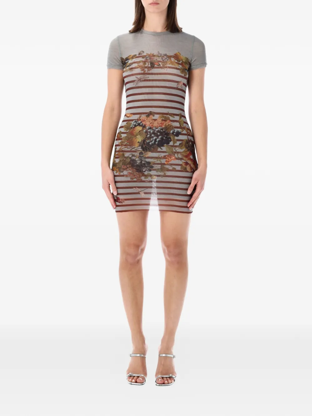 Jean Paul Gaultier striped-floral print mini dress - Grigio