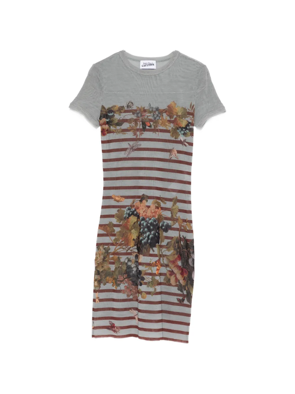 Jean Paul Gaultier Striped-floral Print Mini Dress In Gray