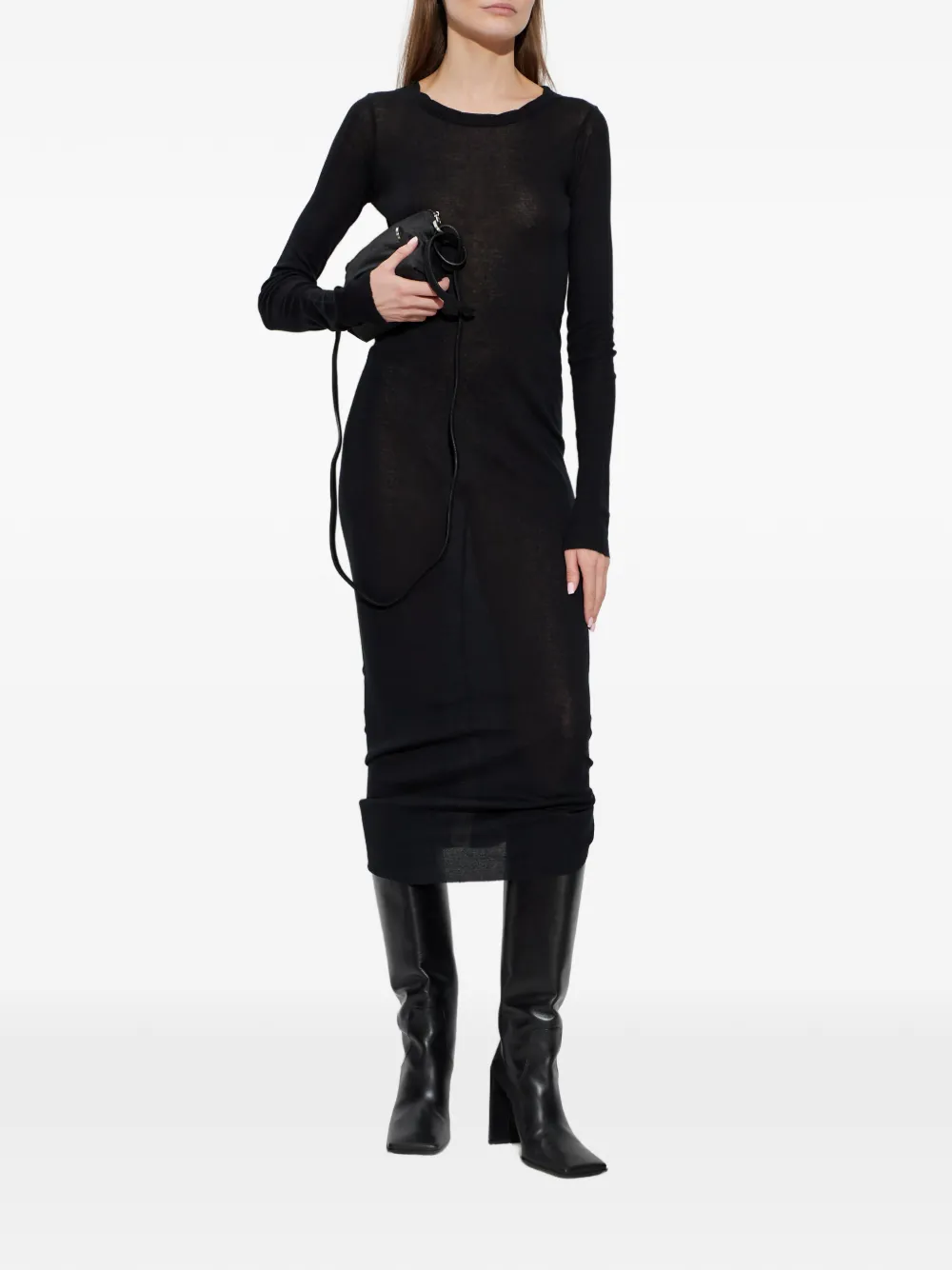Rick Owens long-sleeve midi dress - Zwart
