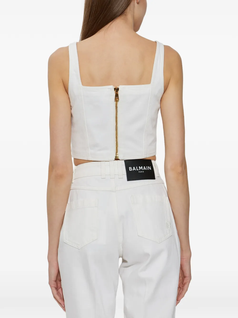 Balmain Button Square-neck Top in White, view 4