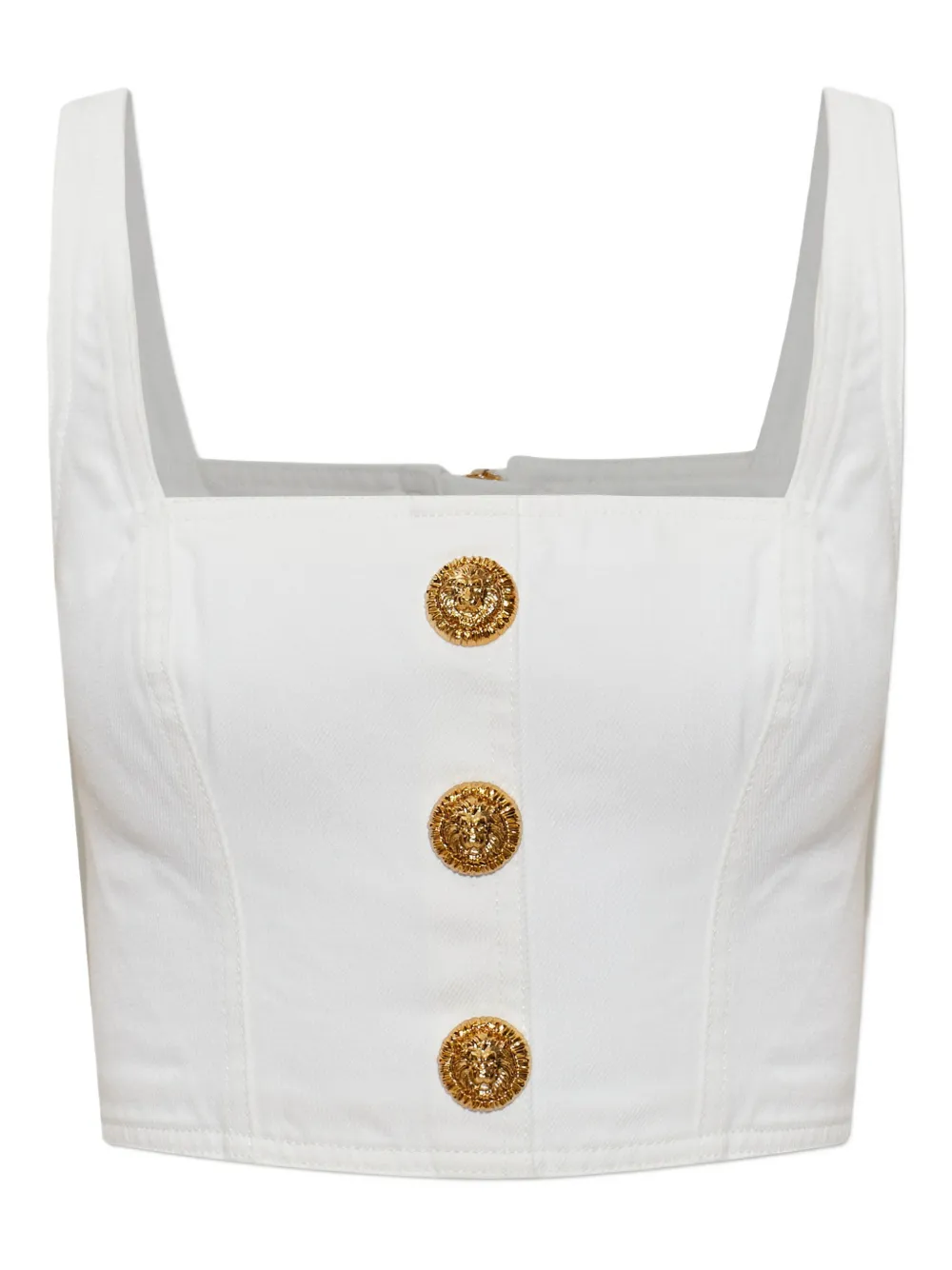 Balmain button square-neck top - White