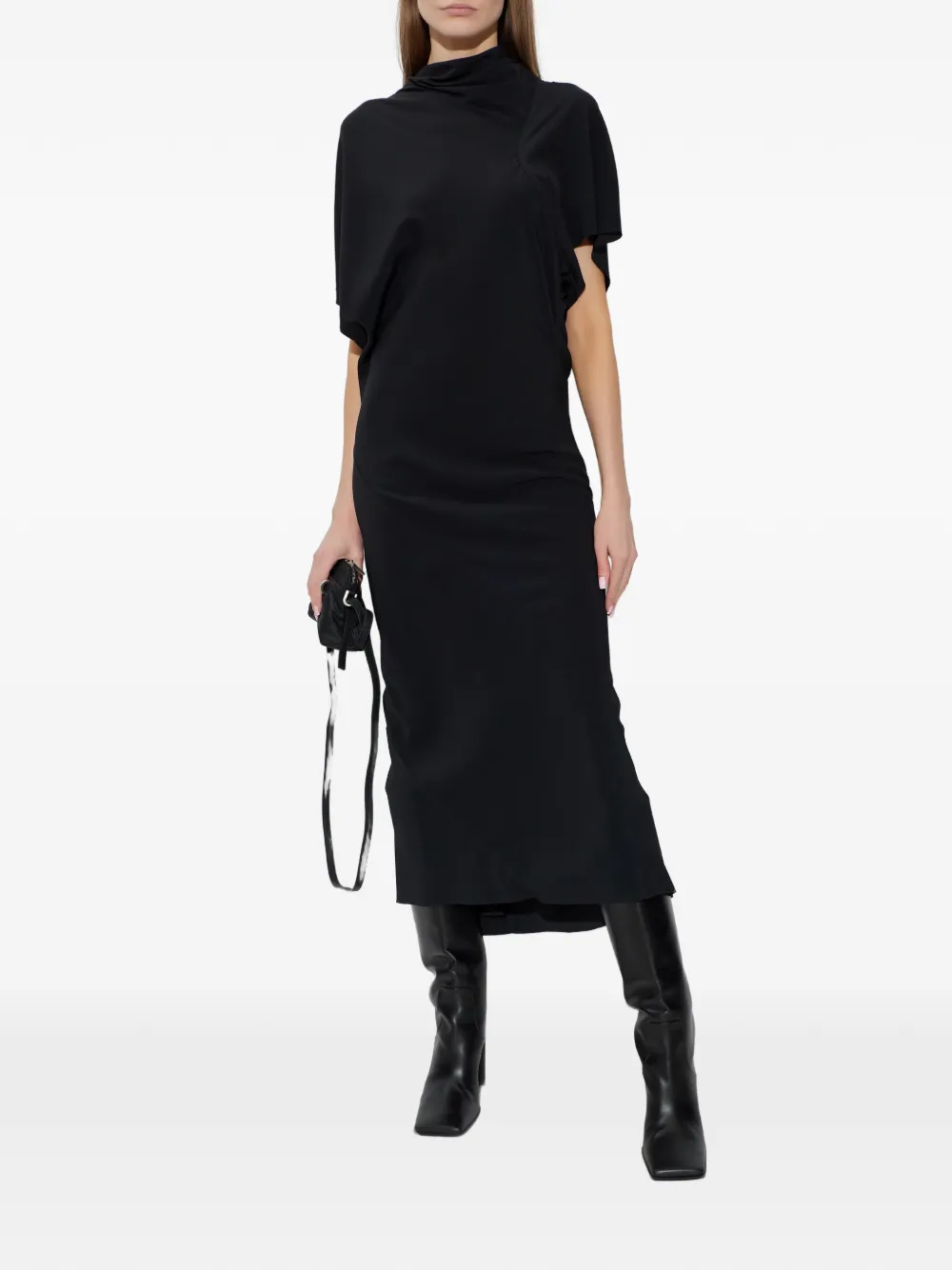 Rick Owens draped asymmetric midi dress - Zwart