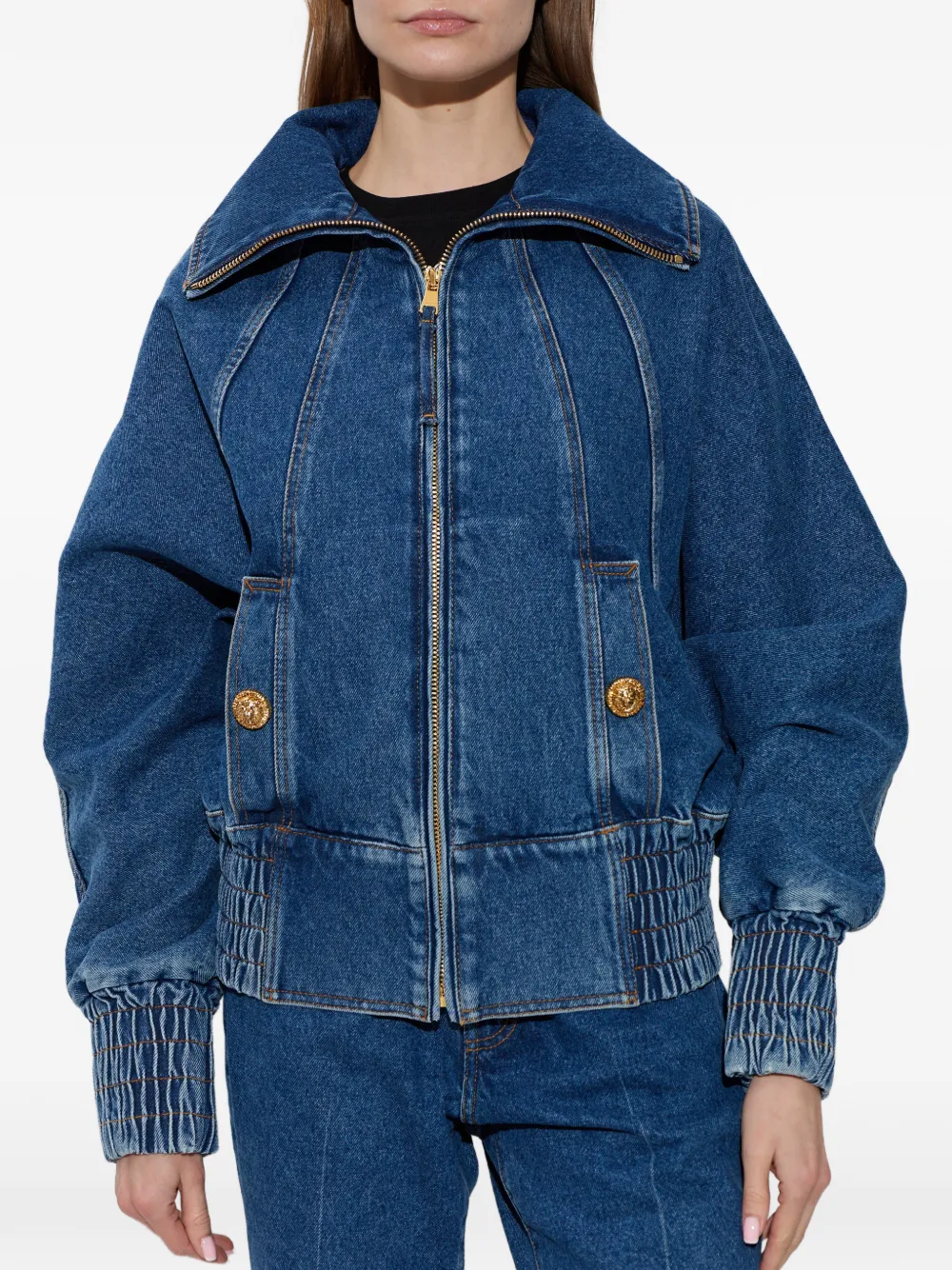  Balmain Zip-up Denim Jacket - Blue 