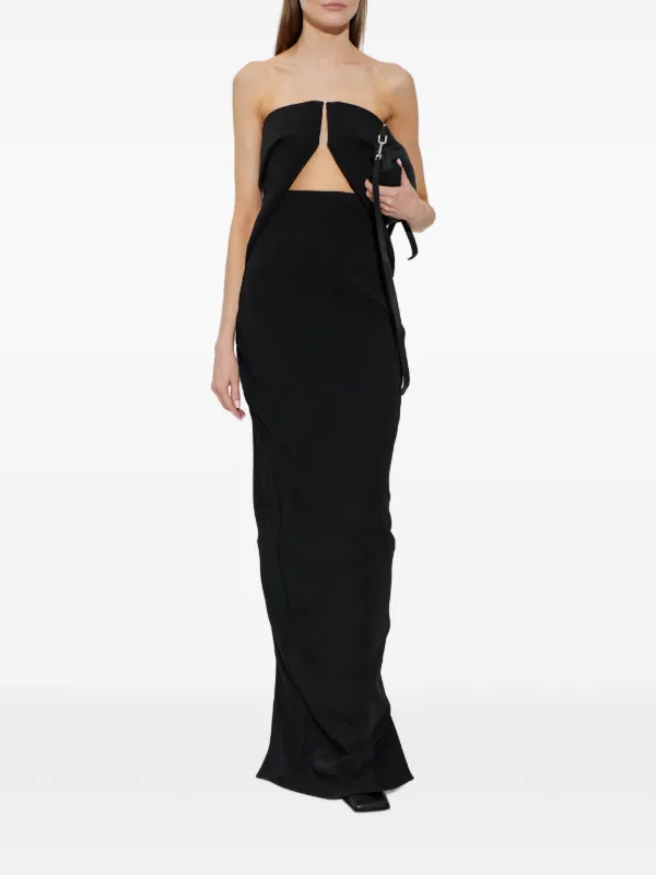 rick owens cut out dress Twisted open-back cutout velvet gown - black
