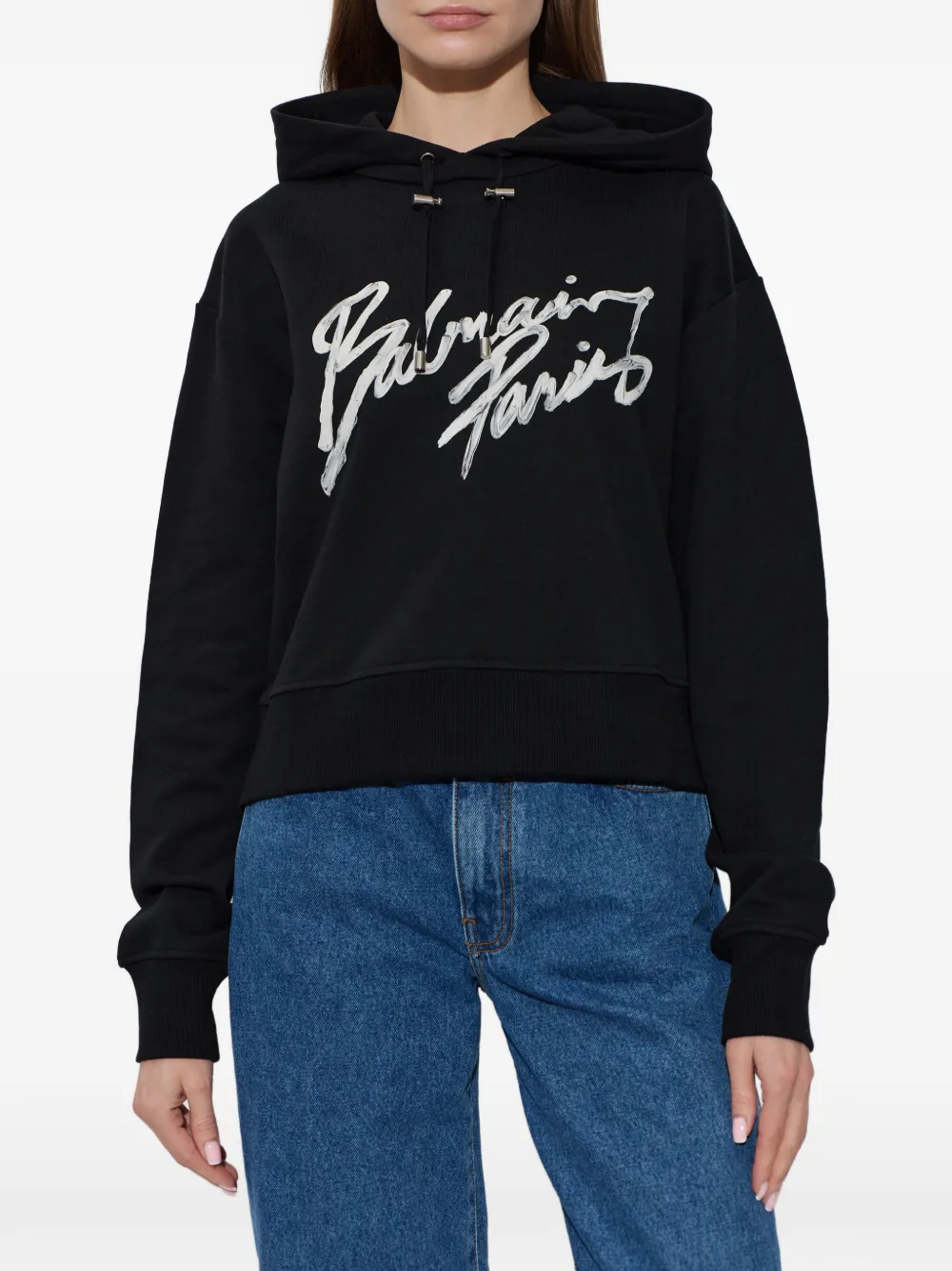  Balmain Script-graphic Hoodie - Black 
