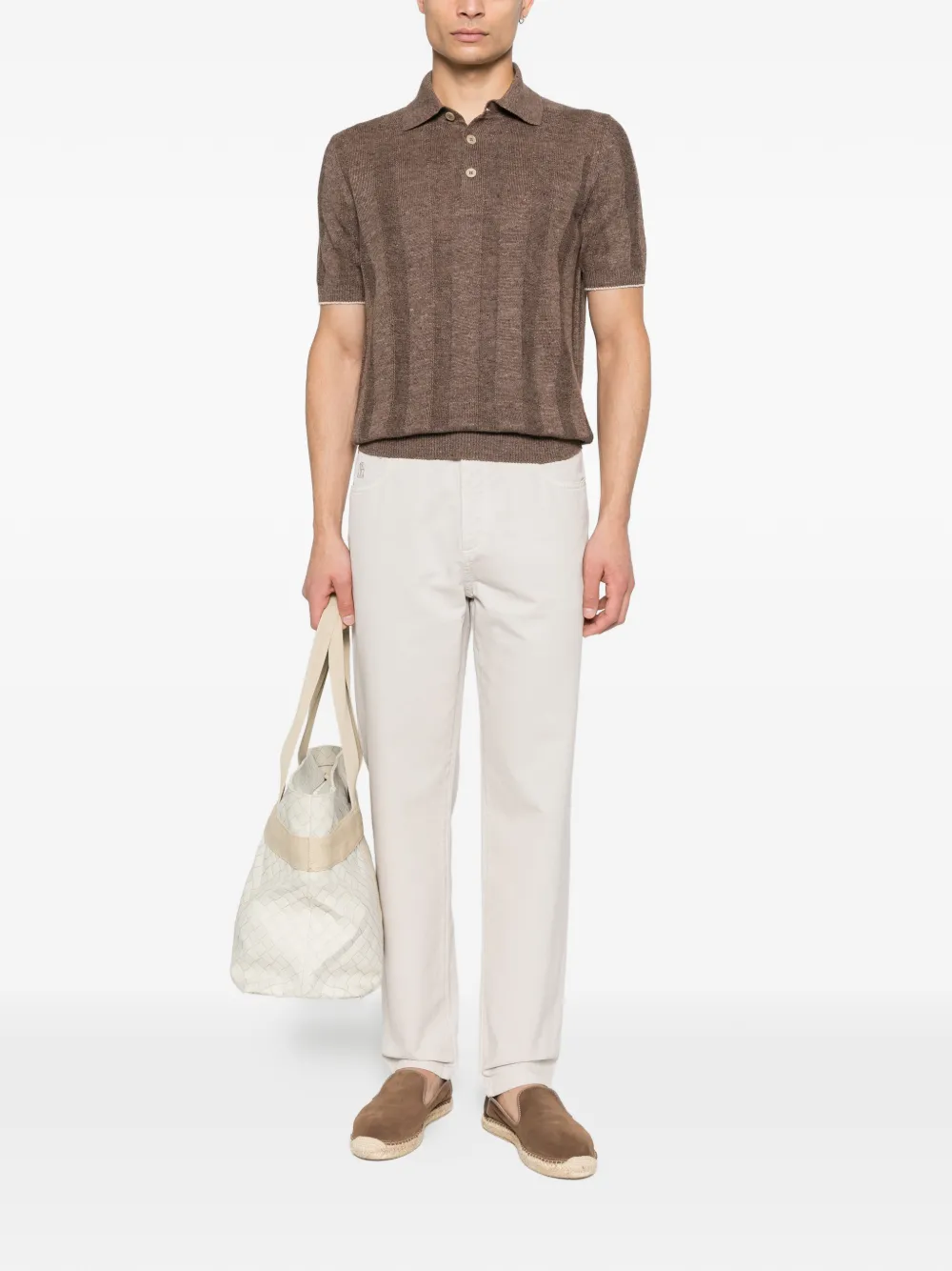 Brunello Cucinelli ribbed polo shirt - Bruin