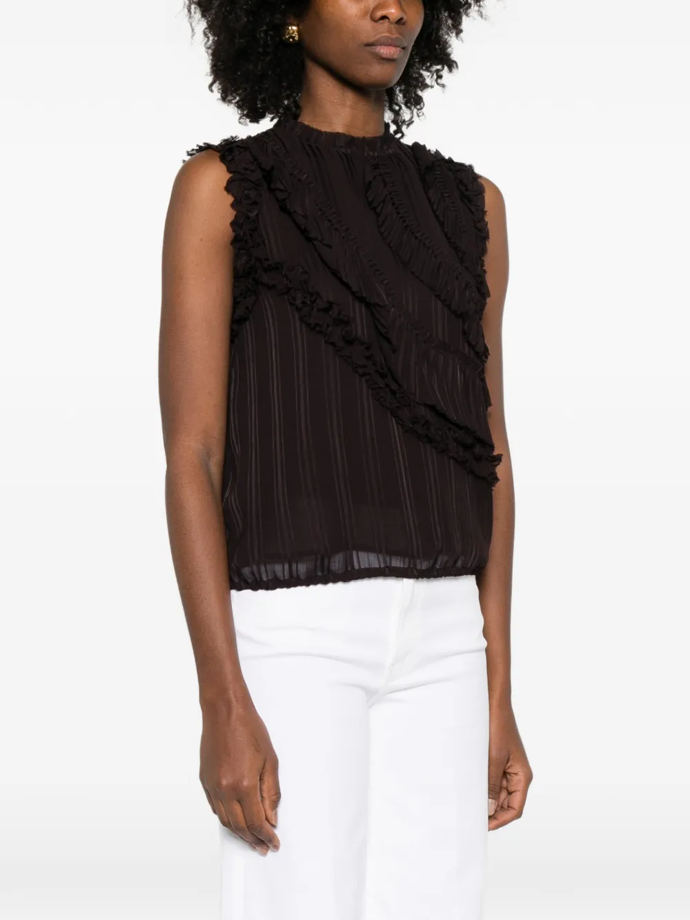  Pinko Ruffled Sleeveless Top - Brown 