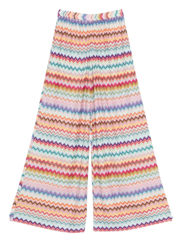 Missoni Beach Cover-up Pants in Lamé Viscose with Pixel-effect Zigzag Pattern in Neutrals