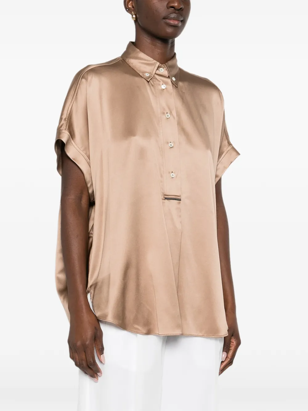 Brunello Cucinelli Buttoned Silk Top - Neutrals 