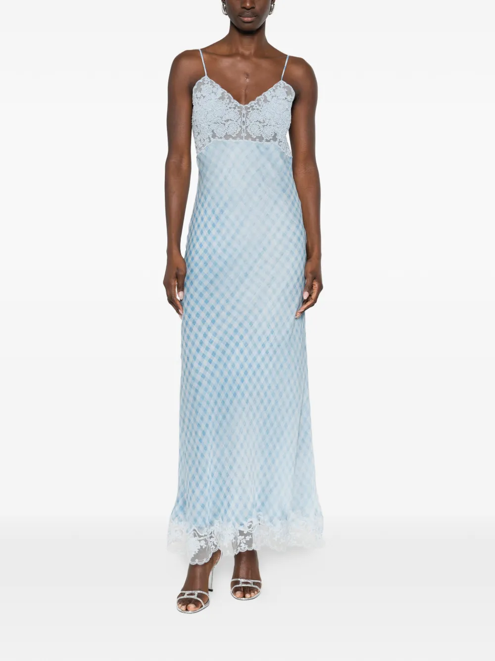 Ermanno Scervino lace gingham midi dress - Blauw