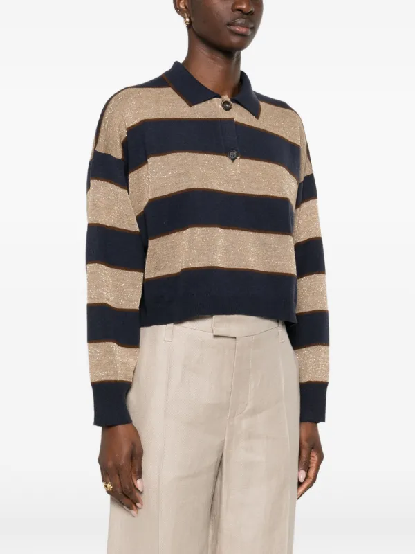 Brunello Cucinelli ストライプポロシャツ Brunello Cucinelli ストライプ ポロトップ | ブラック | FARFETCH JP